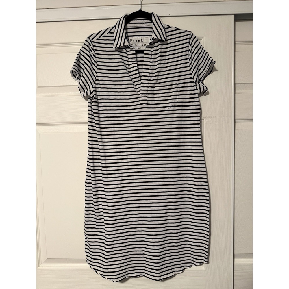 Frank & Eileen Lauren Dress Navy Blue White Stripes $178 Coastal Nautical